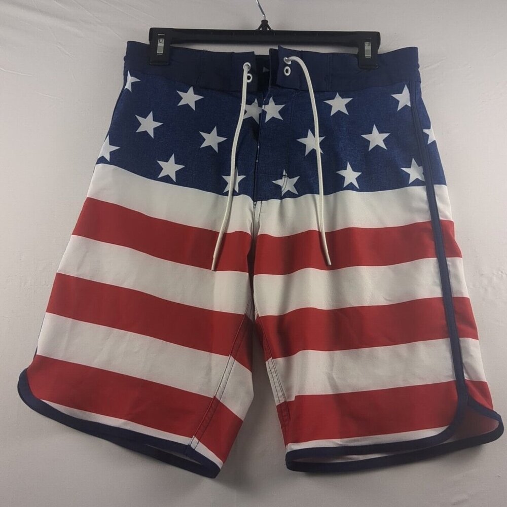 Old Navy California Mens Swim Board Shorts 28 American Flag Red White Blue Stars
